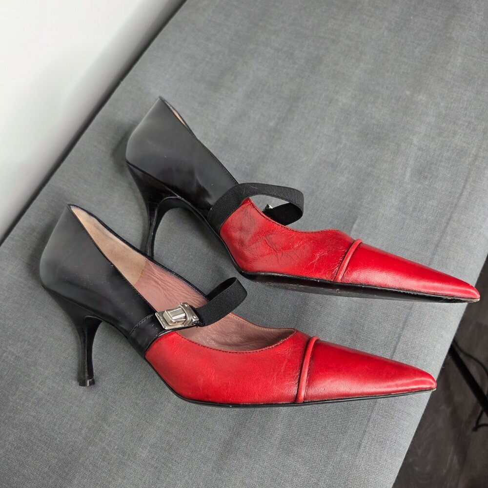 Prada Red & Black Two-Tone Leather Mary Jane Pumps EU 37 - Picture 5 of 9